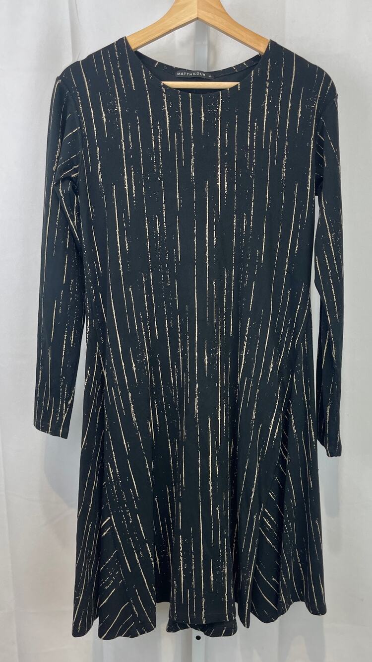 MATTHILDUR Iceland Long Sleeve Flared A-Line Dress Pima Cotton Black Size S